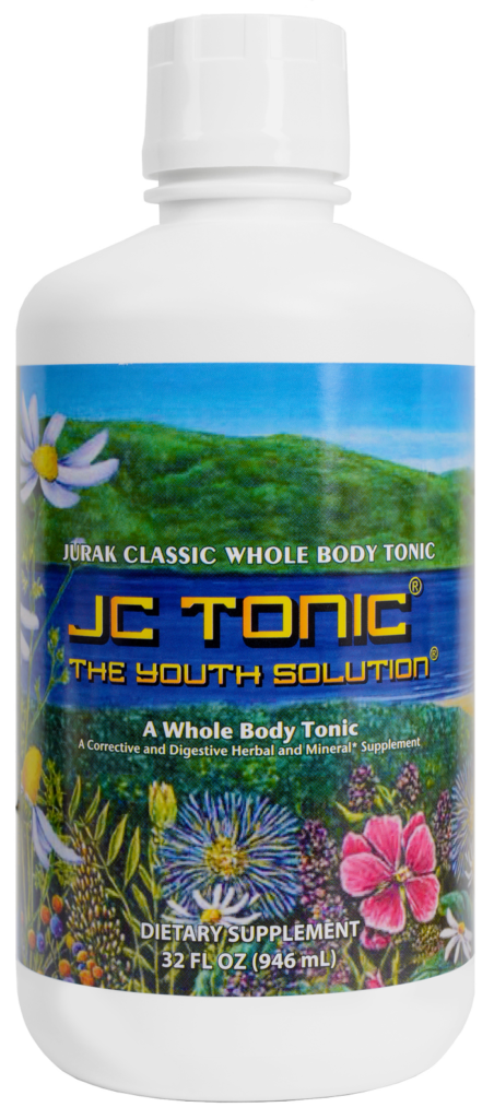 JC Tonic bottle featuring a blend of 18 bidirectional tonic herbs for holistic wellness."